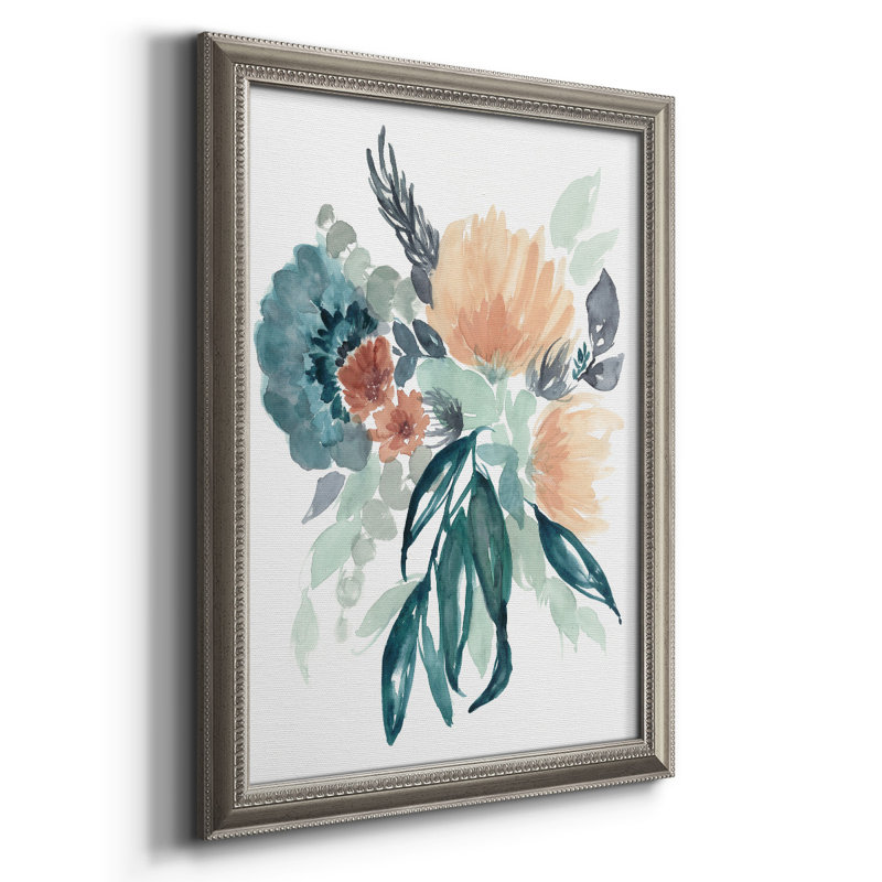 Teal and Peach Bouquet II - reproduction d'art sur toile, H 27 po x l 18 po x P 2,5 po