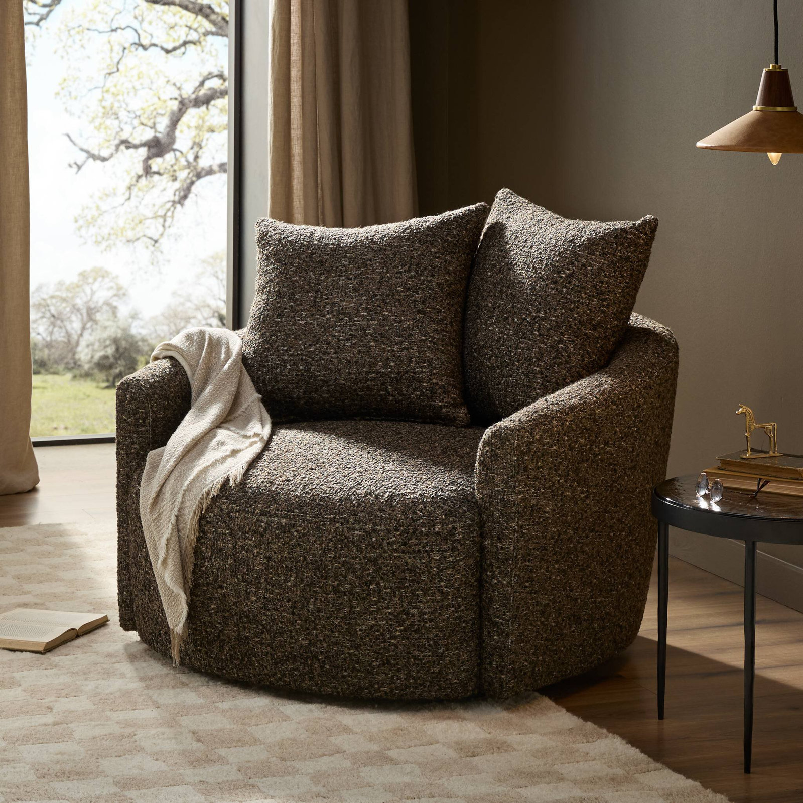 Martelle Swivel Armchair, Ivan Granite Boucle
