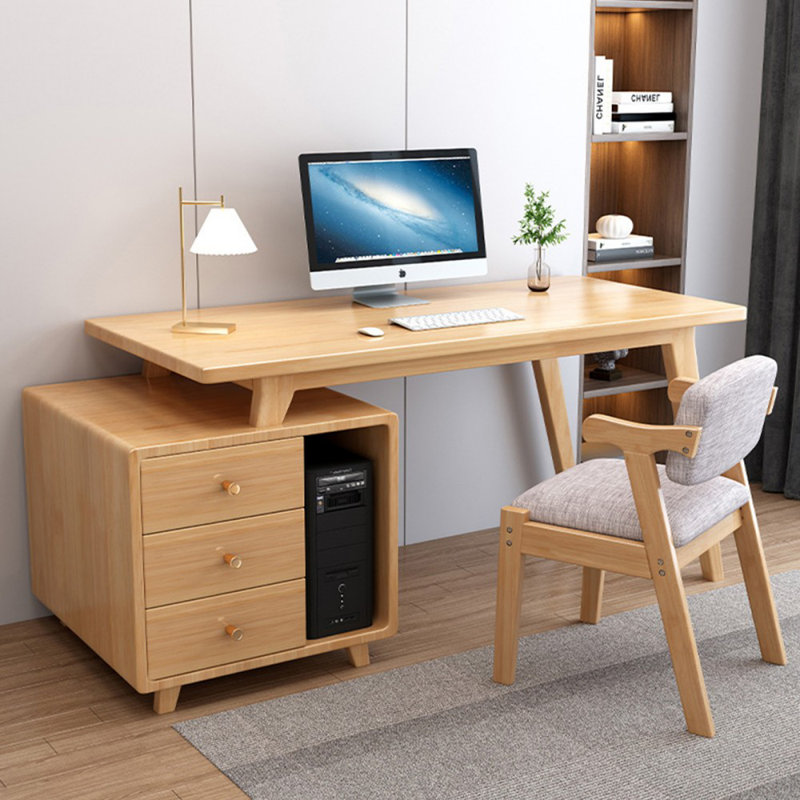 Bureaux rectangulaires en bois massif 55,12 po, Naturel, Retour à gauche