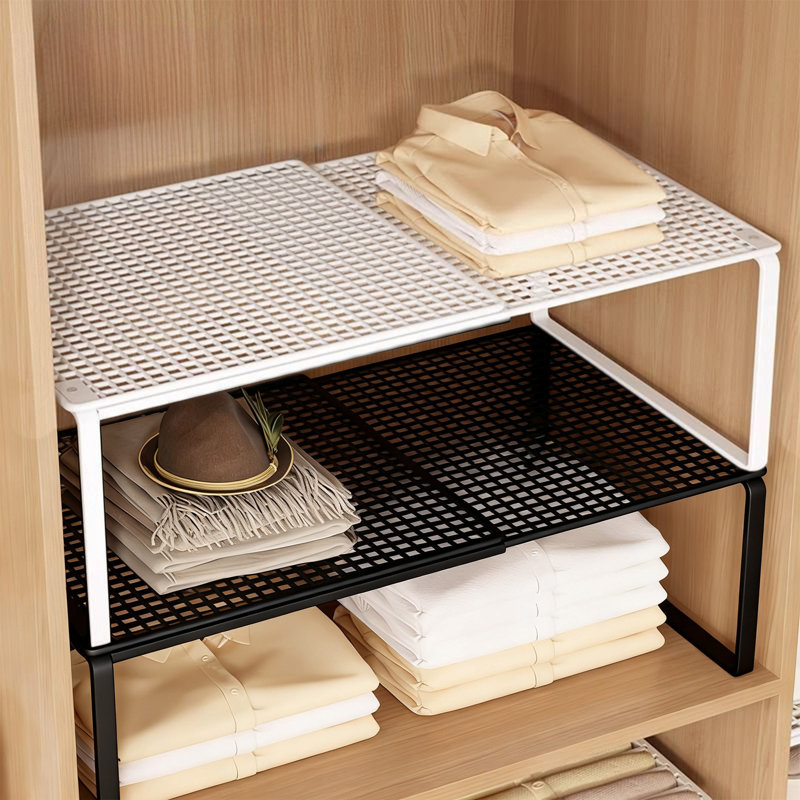 Expandable Cabinet Storage Shelf Stackable Organizer Rack Saving Space For Kitchen Bathroom Pantry Coffee Countertop Home Office Desk Wardrobe Shoe Cabinet