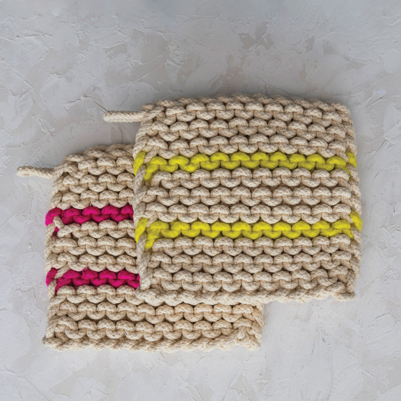 Creative Co-Op Striped Cotton Potholder Set