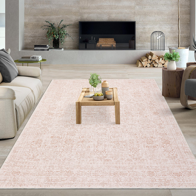 Rectangle Abstract Washable Area Rug, Pink, Runner 60 x 230 cm