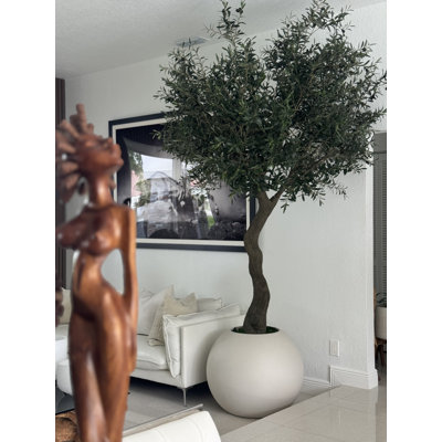 7′ Artificial Olive Tree In Matte Beige 30″ Globe Planter 