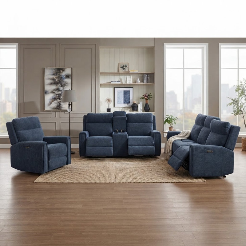 Ensemble de salon inclinable électrique 7 pièces avec fauteuil inclinable, causeuse et canapé, appuis-tête réglables et chargement USB