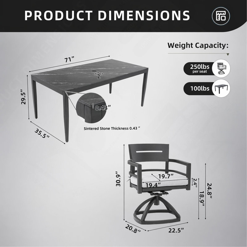 Ensemble de salle à manger d'extérieur 7 pièces Modern, Black