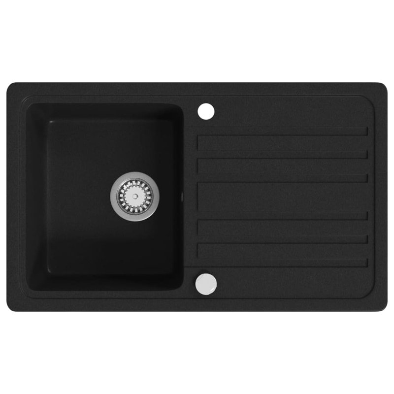 vidaXL Granite Kitchen Sink Single Basin with Drainer Reversible Black, Black