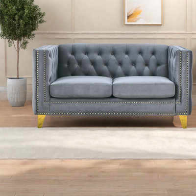 Canapés Chesterfield en velours de style moderne avec pieds en métal pour le salon