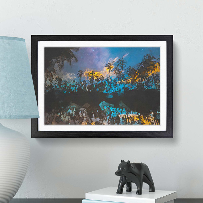 Palm Tree Reflection in the Maldives in Abstract - Picture Frame Graphic Art Print, 62cm H x 87cm W x 2cm D, Black Framed