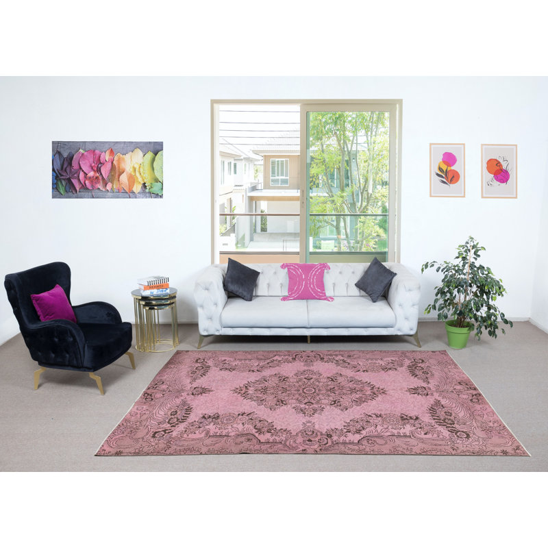 Tapis rose noué à la main 6,4 x 9,4 pi pour intérieurs modernes