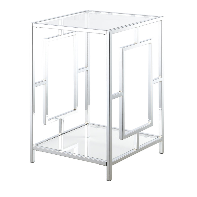 Sapienza Metal Frames End Table with Shelves, Glass/Chrome