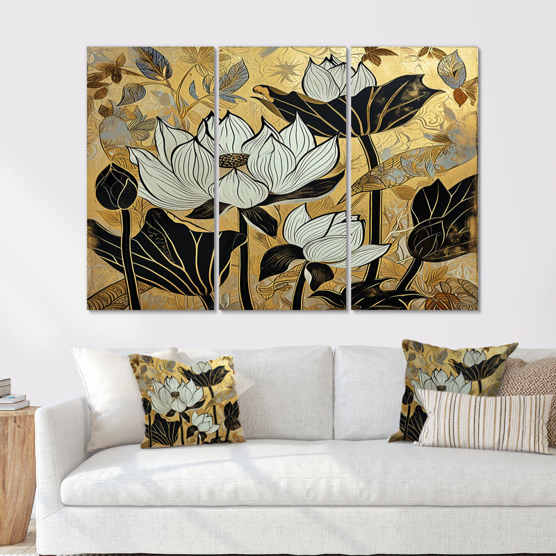 Anthony - ensemble d'art mural Lotus, Toile tendue, H 32 po x l 48 po x P 1 po