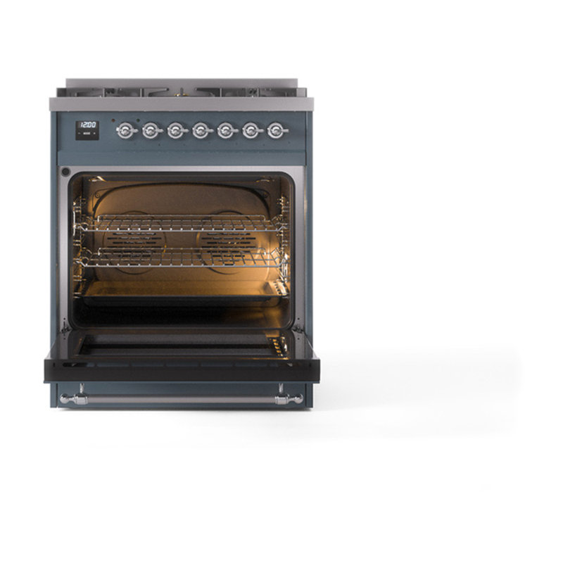 ILVE Nostalgie II Noblesse 30 in Dual Fuel Range, Blue Gray/Chrome, Natural Gas