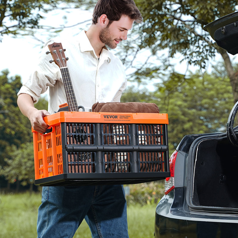 VEVOR 45L Orange and Black Collapsible Plastic Crate