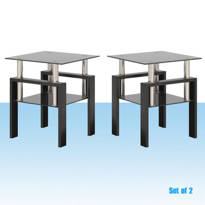 Euphrasie Glass Top End Table Set End Table with Storage