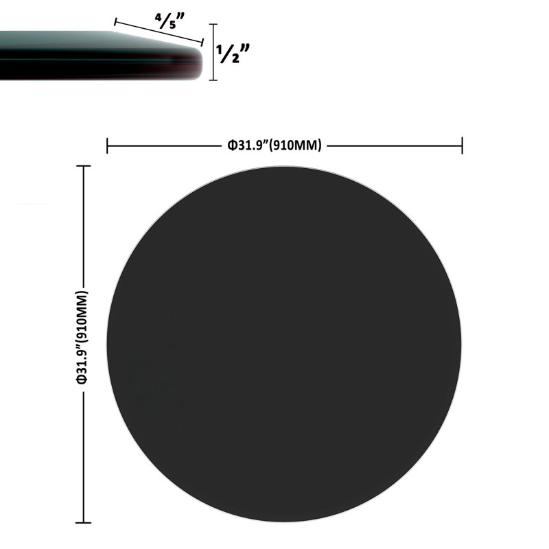Plateau de table rond en verre trempé, H 0,48 po x l 36 po x P 36 po, Noir