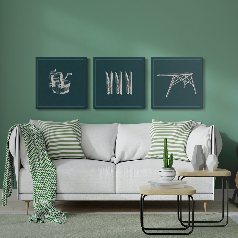 Laundry Laundry I - Ensemble de 3 impressions sur toile tendue, H 24 po x l 72 po x P 1 po