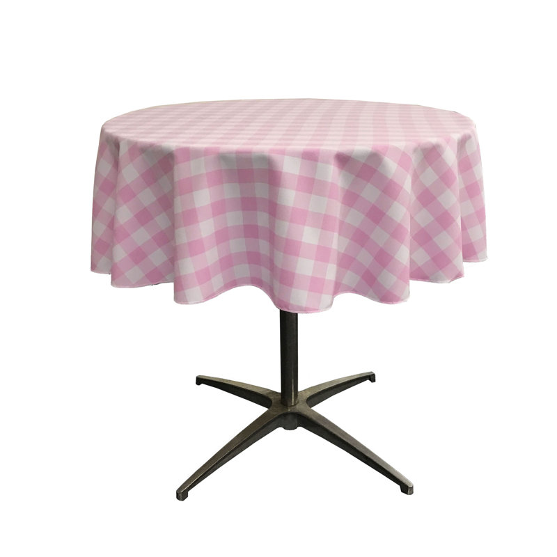 Joice Gingham Round Tablecloth, White and Pink, 60" Round