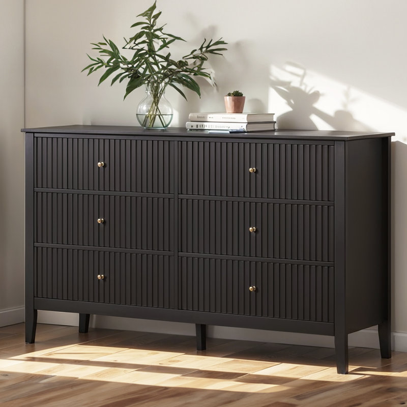 Commode double en bois à 6 tiroirs 47 po Cydny, Noir