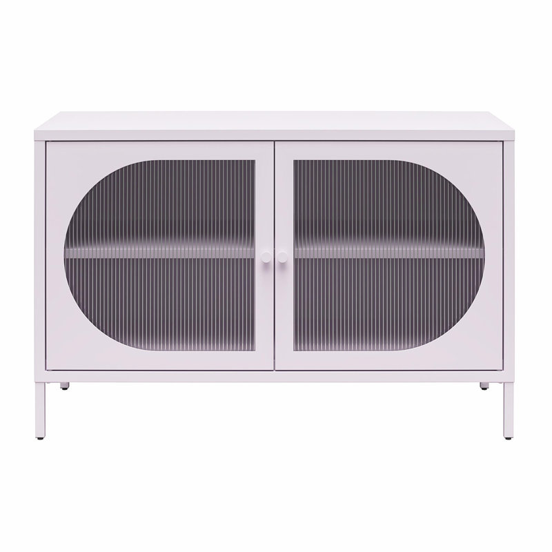 Modern Accent Cabinet with Fluted Glass and Metal Construction, Purple