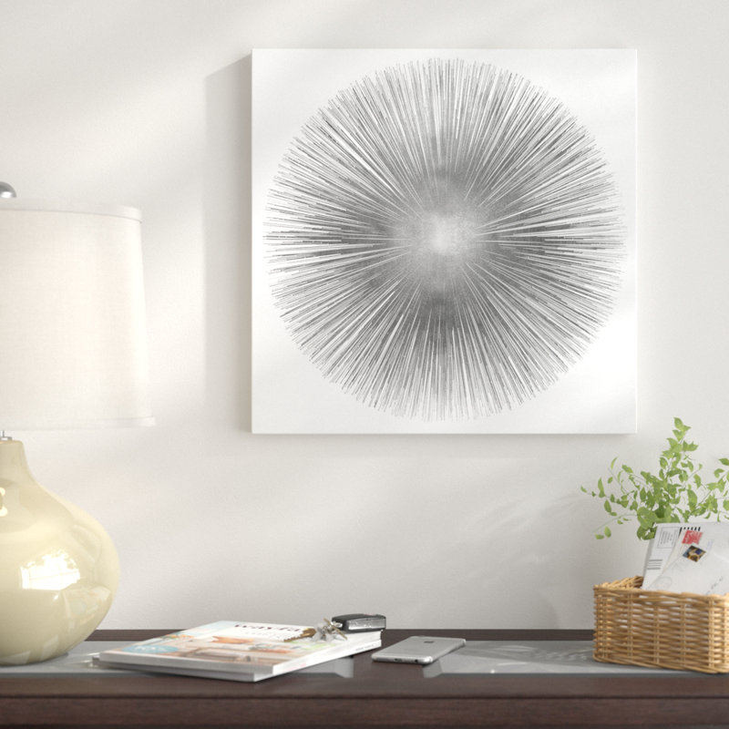 Silver Sunburst I, impression sur toile tendue, H 18 po x l 18 po x P 1,5 po, Toile avec cadre flottant noir, Pas de tapis
