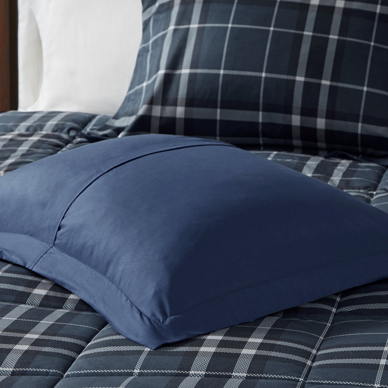 Navy Plaid Full Down Alternative Microfiber Comforter Set