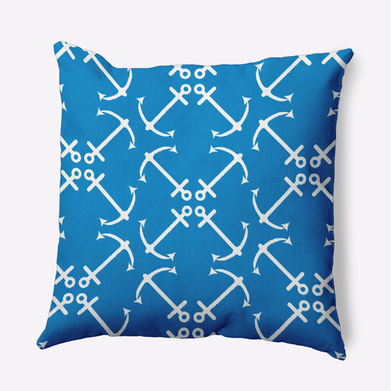 Anchor's Up Outdoor Square Pillow Cover & Insert, Mid Blue, 18"H x 18"W