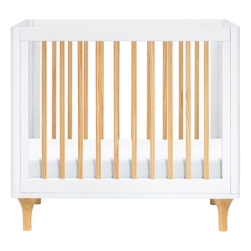 White and Natural Pine 4-in-1 Convertible Mini Crib