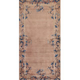 Open Solid Light Cream Color Field Antique Chinese Peking Bird Pattern Small Size Rug