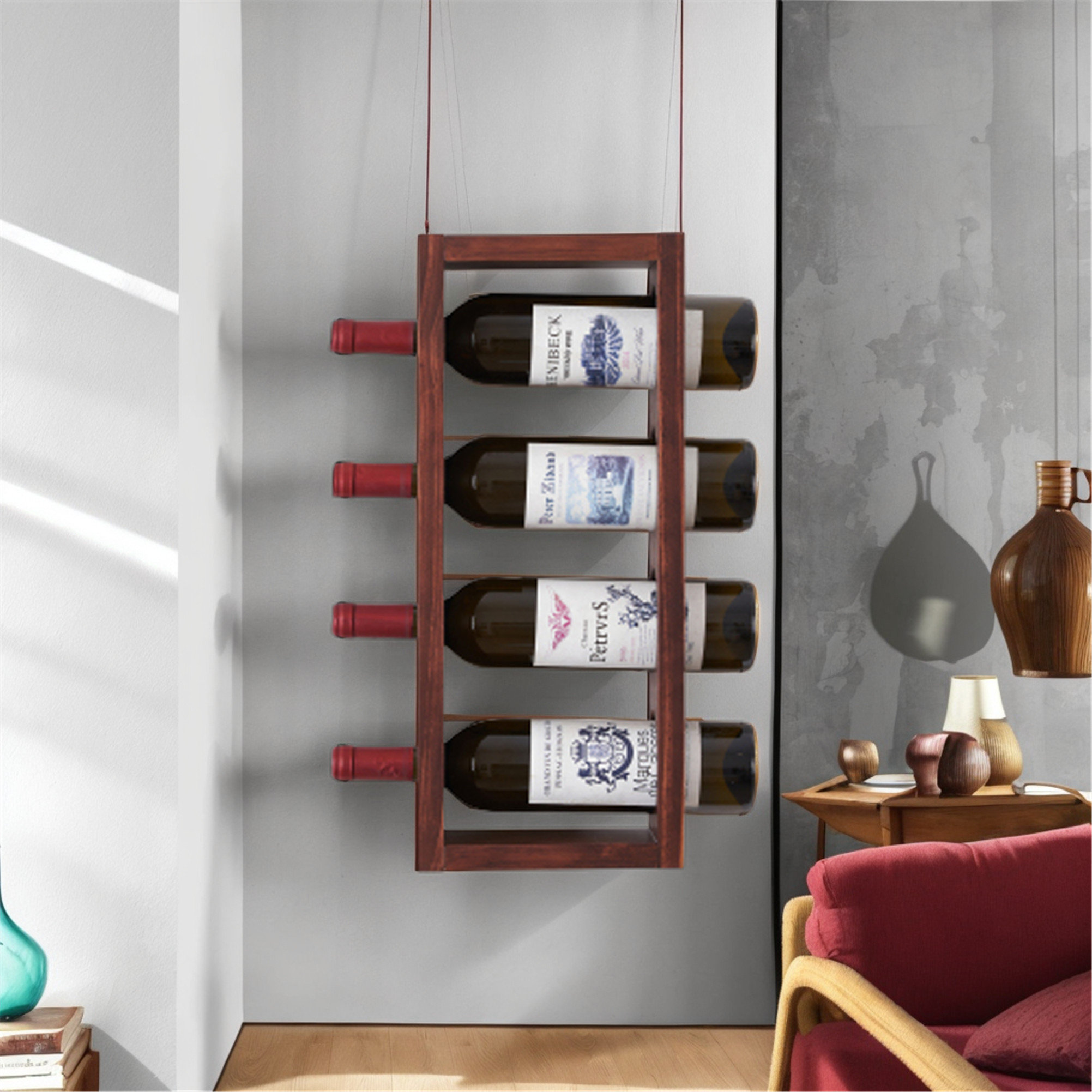 Millwood Pines Coto 4 Bottle Wall Mounted Wine Bottle Rack Brown | Wayfair
