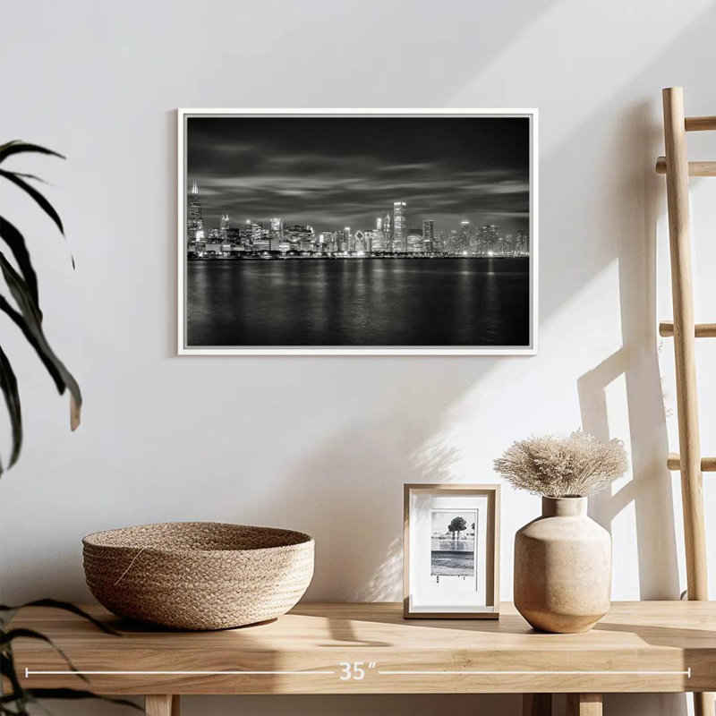 Chicago City - monochrome, Cadre flottant blanc, 19 po x 13 po