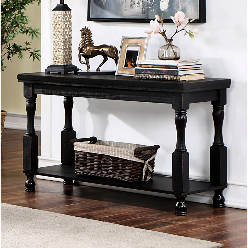 Rectangular Rustic Table, Antique Black With Solid Wood Plank Style Top And Open Bottom Transitional Table For Living Space,