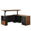 Bureau debout électrique en L à hauteur ajustable en L de 63 po avec classeur à 3 tiroirs, panneau d'intimité, AC / USB, bureau de coin assis-debout, noyer noir Adonia-880680712