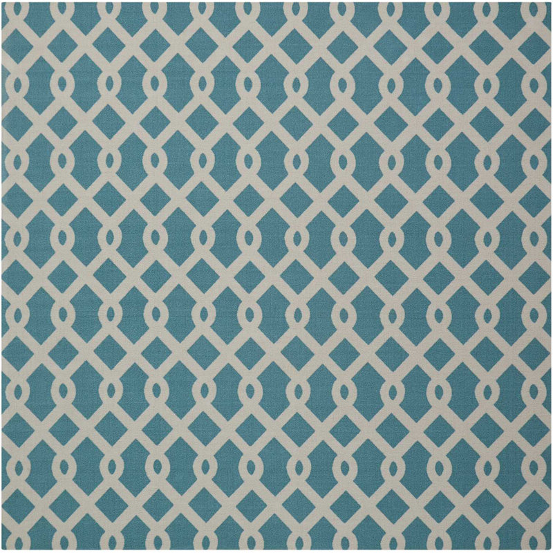 Easterly Geometric Blue/White Outdoor Area Rug, Square 6'6" x 6'6"