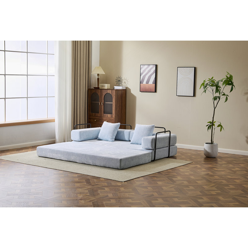 Canapé-lit convertible avec oreiller, dossier et accoudoirs, tissu chenille confortable pour le salon et la chambre à coucher