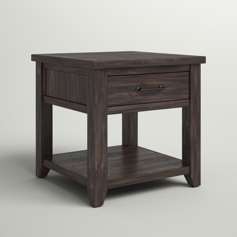 Hemsworth Solid Wood End Table with Storage, Dark Brown