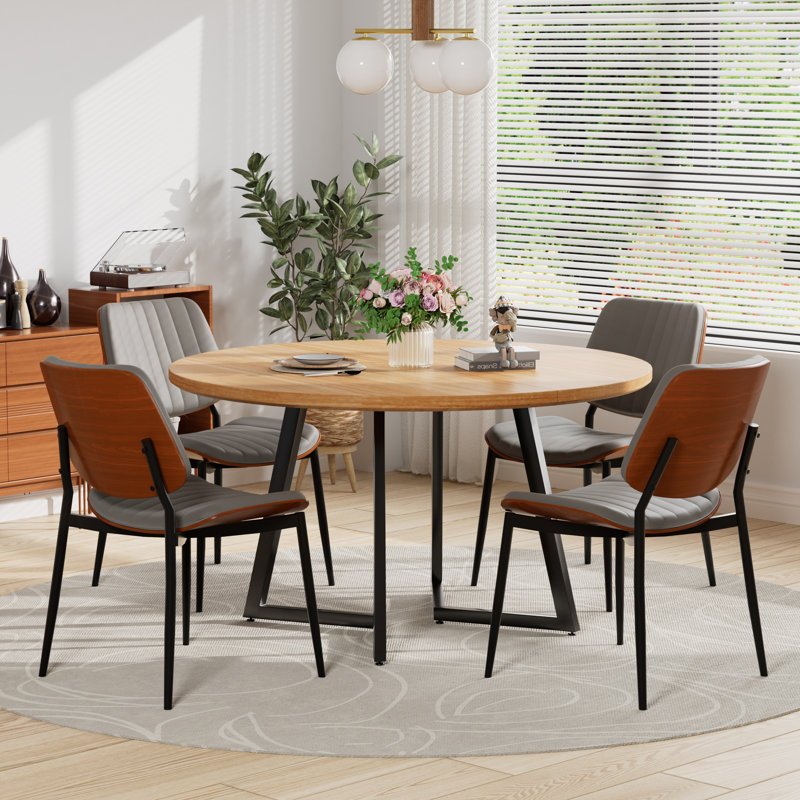 Ensemble de table de salle à manger Mid-Century, 5, Gris, Naturel