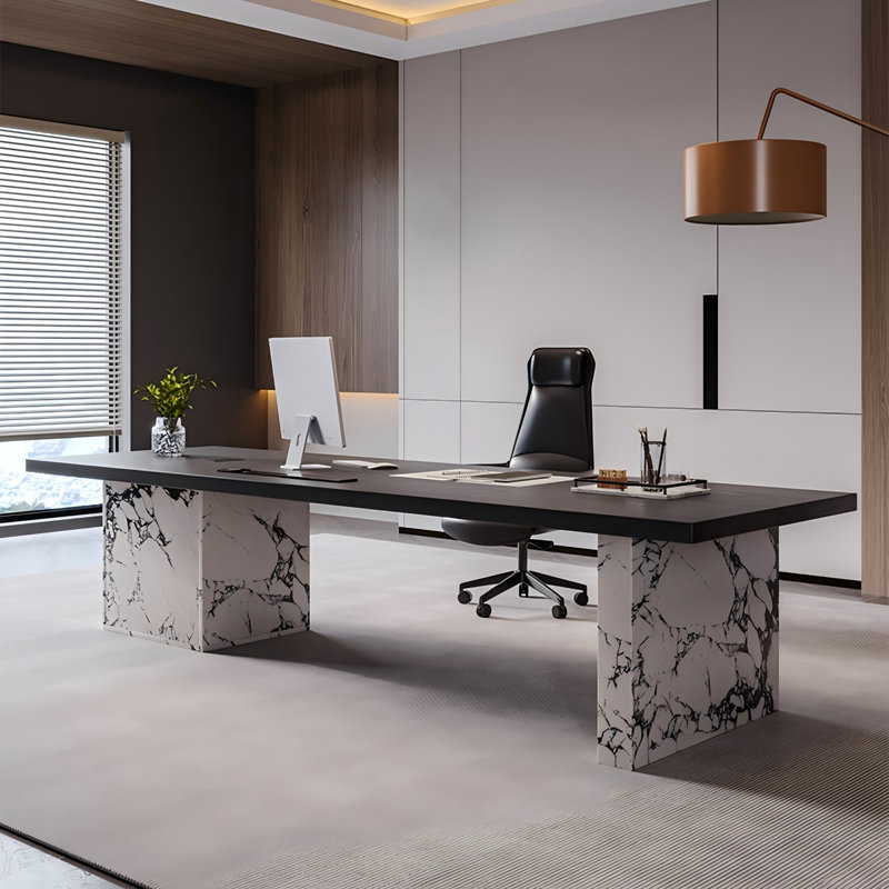 Ensemble de bureau et de chaise rectangulaire simple et moderne en bois massif., H 29,53 po x l 78,74 po x P 31,5 po