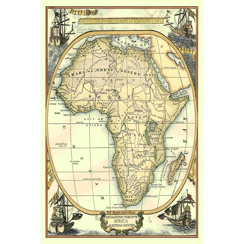 Carte nautique de l'Afrique, H 18 po x l 12 po