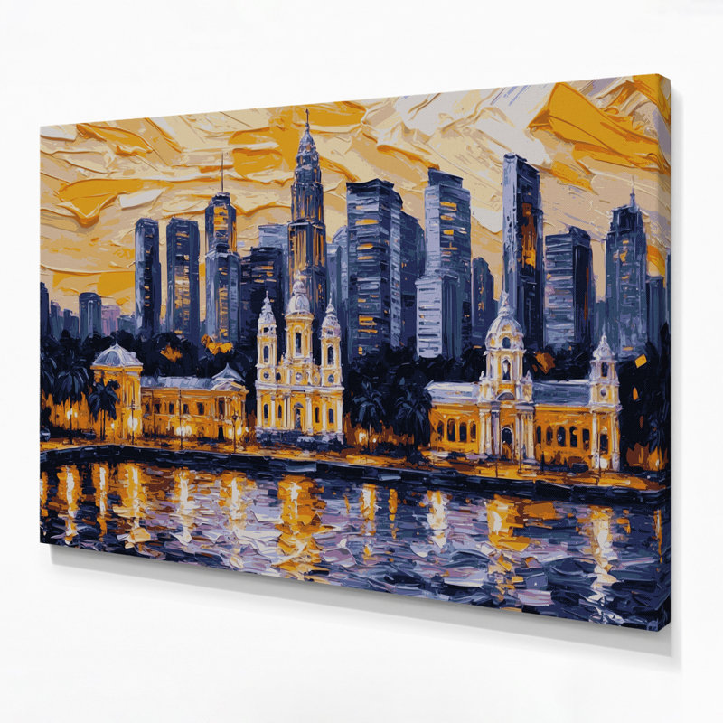 Art mural sur toile brun avec cités, villes, Manille, H 16 po x l 20 po