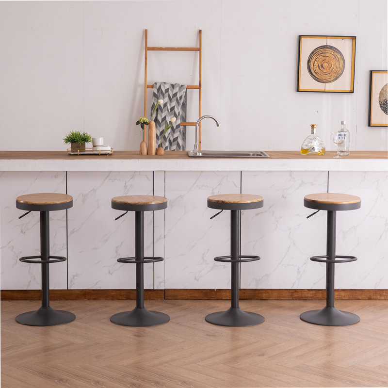 Tabouret de bar pivotant en bois massif l 15,2 po Jaina , 2, Brun / Gris