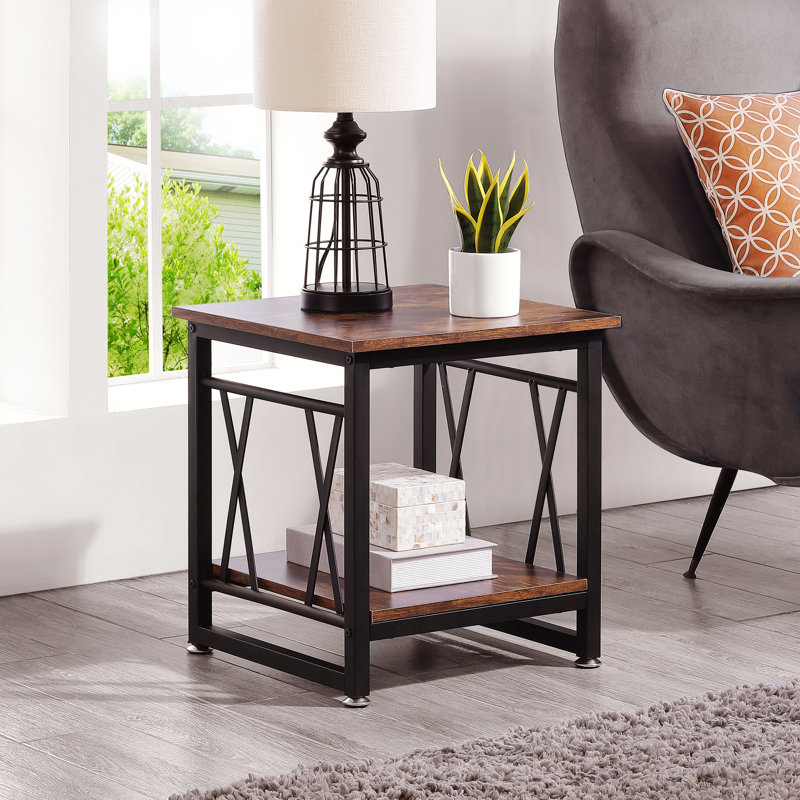 Industrial 2-Tier Side Table With Storage Shelf