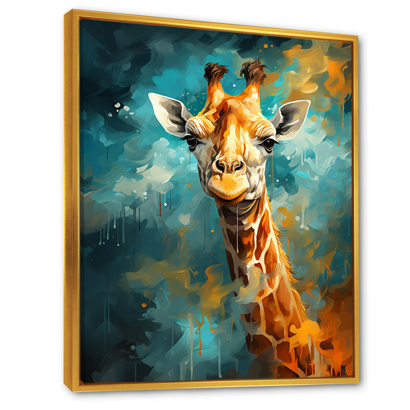 Pop art, portrait de girafe IV sur toile, H 32 po x l 16 po x P 1 po, Cadre flottant doré