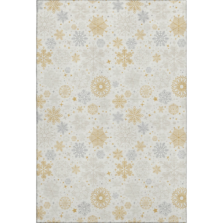 Premium Machine Washable Ingrassellino AMF1823 Stars and Snowflakes Holiday Rug