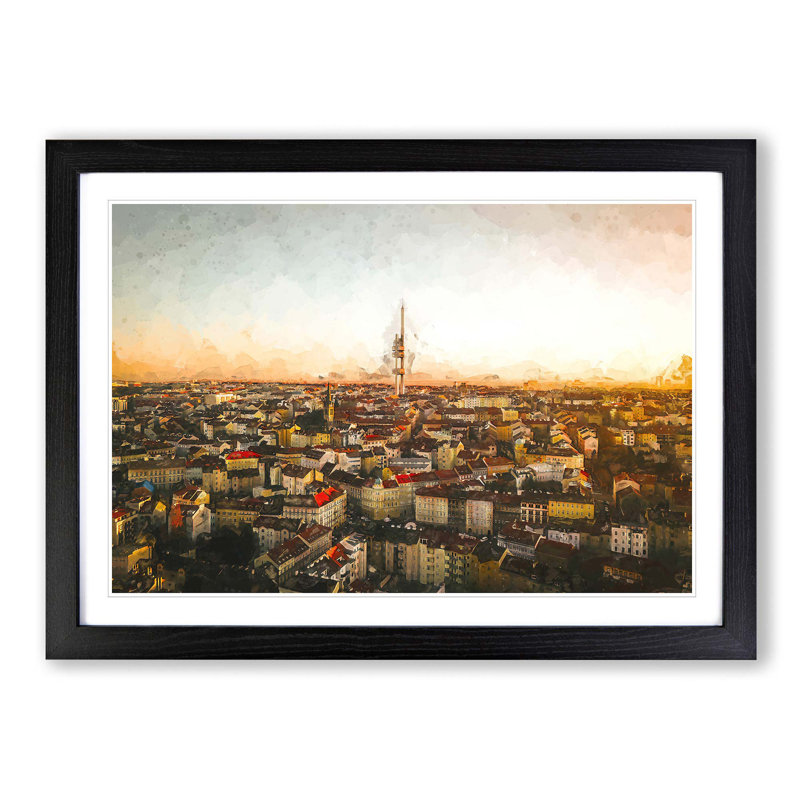 Skyline of Prague in Abstract - Picture Frame Graphic Art Print, 62cm H x 87cm W x 2cm D, Black Framed