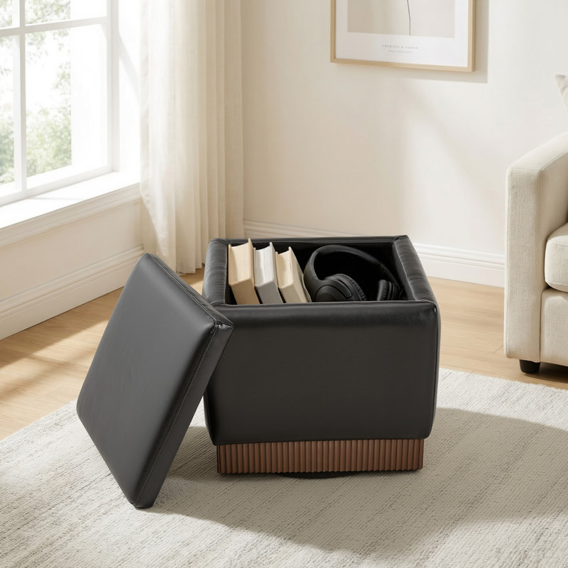 Repose-pieds l 18,5 po avec base pivotante à 360 ° en bois d'acacia entièrement assemblée, Noir