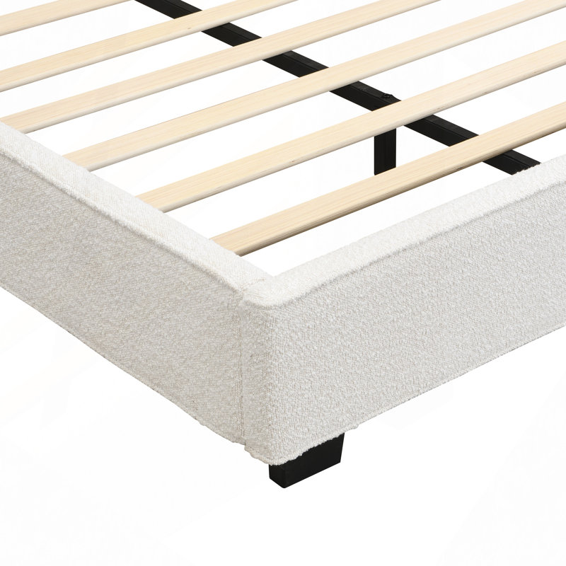 Structure de lit Boucle, lit plateforme tapissier avec tête de lit capitonnée incurvée, coins carrés doux