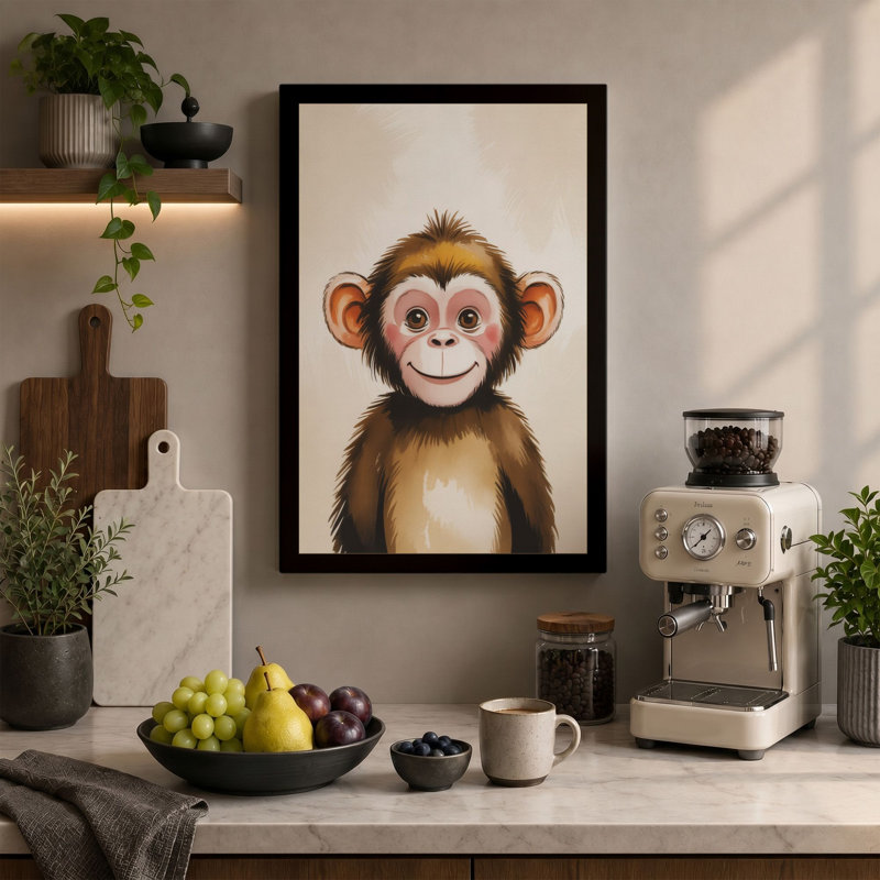 Chimpanzee Gaze Modern - Wrapped Canvas, 30x20 - 76.2 x 50.8 cm, Cream Border