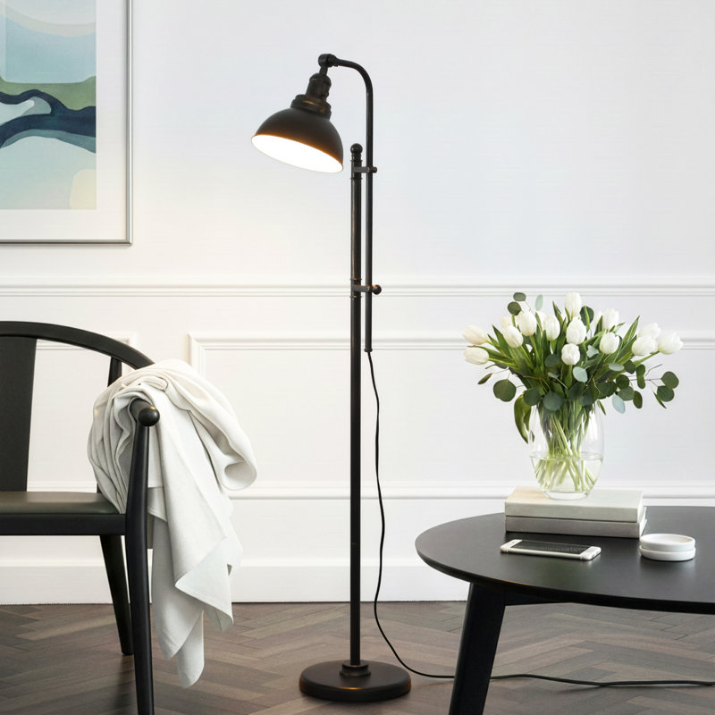 Lampe sur pied à DEL réglable en hauteur 65,5 po Dylan, abat-jour bol en métal, finition bronze vieilli