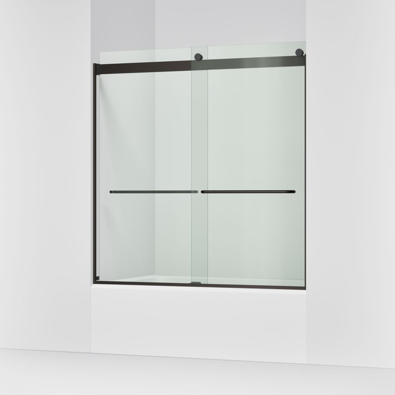 Levity 59.63" x 62" Bypass Bath Door with CleanCoat® Technology, Anodized Dark Bronze, Clear