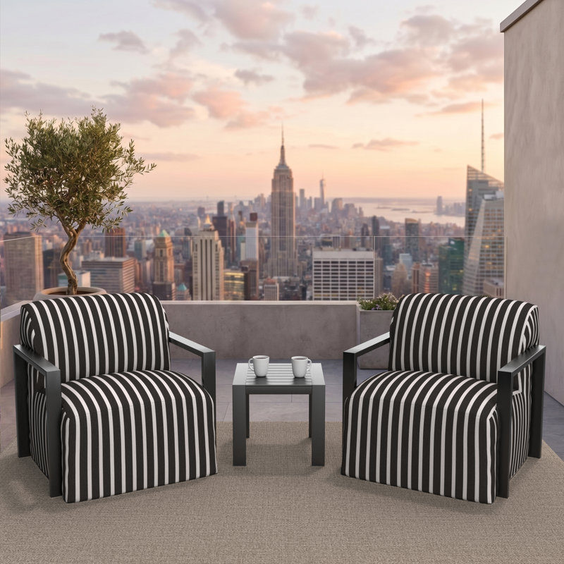 Ensemble de 2 fauteuils lounge modernes en aluminium à structure ouverte, rembourrés et dotés de coussins Sunbrella, Non